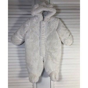 First Impressions Size 0/3 White Faux Fur Snowsuit Bunting